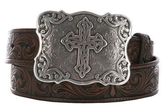 Nocona Women’s Brown Cross Embossed Leather Belt – Removable Silver Buckle – N3483802 - Cowboy SwaggerNocona Women’s Brown Cross Embossed Leather Belt – Removable Silver Buckle – N3483802