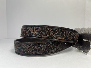 Nocona Women’s Brown Cross Embossed Leather Belt – Removable Silver Buckle – N3483802 - Cowboy SwaggerNocona Women’s Brown Cross Embossed Leather Belt – Removable Silver Buckle – N3483802