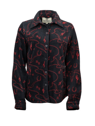 Outback Trading Co. Women's Ainsley Big Shirt Red Western Print Fleece Shacket - Cowboy SwaggerOutback Trading Co. Women's Ainsley Big Shirt Red Western Print Fleece ShacketWomen's Outerwear