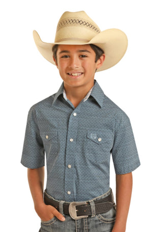 Panhandle Boy’s Baby Blue Short Sleeve Geo Snap Shirt - Cowboy SwaggerPanhandle Boy’s Baby Blue Short Sleeve Geo Snap ShirtBoys
