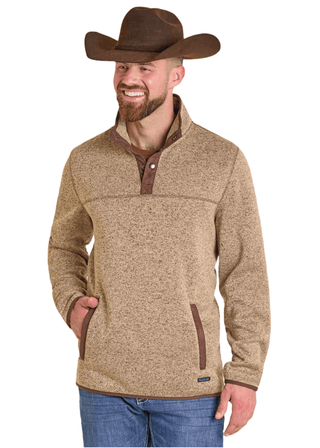 Panhandle Men’s Melange Henley Pullover – Tan Long Sleeve Western Pullover Shirt - Cowboy SwaggerPanhandle Men’s Melange Henley Pullover – Tan Long Sleeve Western Pullover Shirt