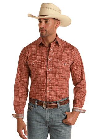 Panhandle Men’s Rough Stock Burnt Orange Snap Western Shirt - Cowboy SwaggerPanhandle Men’s Rough Stock Burnt Orange Snap Western ShirtMen's Shirts