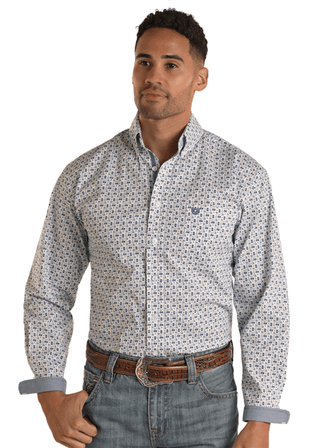 Panhandle Mens Roughstock LS Blue Print Shirt - Cowboy SwaggerPanhandle Mens Roughstock LS Blue Print ShirtMen's Shirts