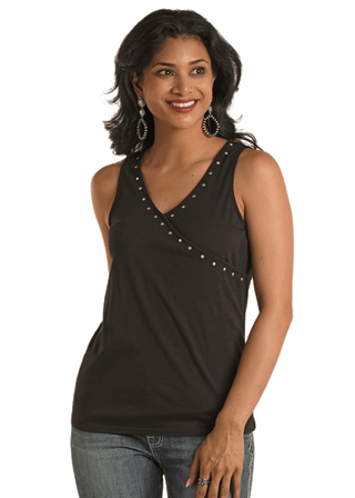 Panhandle Shirts & Tops Panhandle Women's Studded Surplice Tank Black