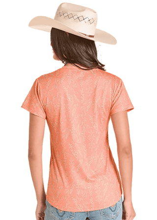 Panhandle Slim Women's Boot Stitch Print Perfect Tee – Peach Orange - Cowboy SwaggerPanhandle Slim Women's Boot Stitch Print Perfect Tee – Peach OrangeWomen's Tops