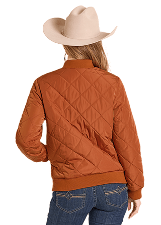 Panhandle Slim Women’s Quilted Bomber Jacket – Rust Orange Western Zip Front Jacket - Cowboy SwaggerPanhandle Slim Women’s Quilted Bomber Jacket – Rust Orange Western Zip Front Jacket