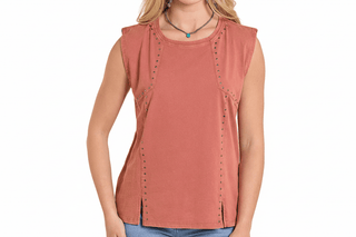 Panhandle Slim Women’s Studded Jersey Tee – Rose Mauve Western Top - Cowboy SwaggerPanhandle Slim Women’s Studded Jersey Tee – Rose Mauve Western Top