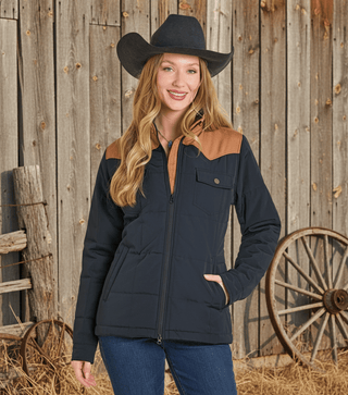 Panhandle Slim Women’s Two - Tone Puffer Coat – Black and Brown Western Winter Jacket - Cowboy SwaggerPanhandle Slim Women’s Two - Tone Puffer Coat – Black and Brown Western Winter Jacket