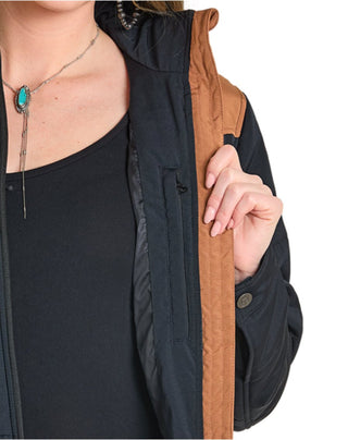 Panhandle Slim Women’s Two - Tone Puffer Coat – Black and Brown Western Winter Jacket - Cowboy SwaggerPanhandle Slim Women’s Two - Tone Puffer Coat – Black and Brown Western Winter Jacket