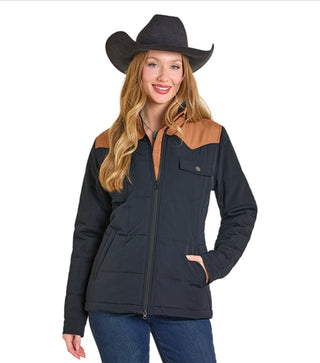 Panhandle Slim Women’s Two - Tone Puffer Coat – Black and Brown Western Winter Jacket - Cowboy SwaggerPanhandle Slim Women’s Two - Tone Puffer Coat – Black and Brown Western Winter Jacket