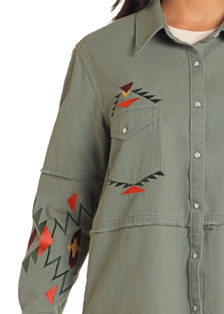Panhandle Women Olive Embroidered Shacket - Cowboy SwaggerPanhandle Women Olive Embroidered Shacket