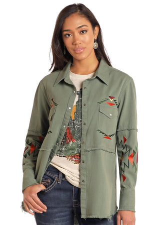 Panhandle Women Olive Embroidered Shacket - Cowboy SwaggerPanhandle Women Olive Embroidered Shacket