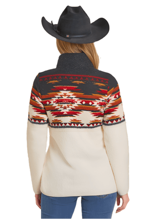 Panhandle Women’s Aztec Border Berber Pullover – Black & Cream - Cowboy SwaggerPanhandle Women’s Aztec Border Berber Pullover – Black & Cream