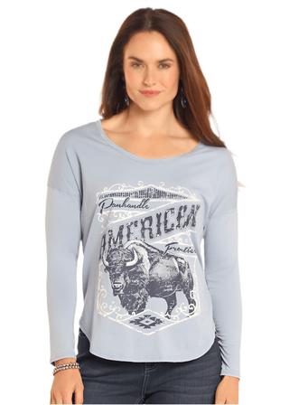 Panhandle Women's Long Sleeve Graphic Tee Cerulean - Cowboy SwaggerPanhandle Women's Long Sleeve Graphic Tee CeruleanShirts & Tops