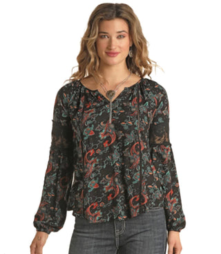 Panhandle Women's Peasant Top With Lace Trim - Cowboy SwaggerPanhandle Women's Peasant Top With Lace TrimShirts & Tops