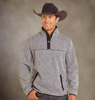 Powder River Outfitters Men's Melange Pullover Black and Grey - Cowboy SwaggerPowder River Outfitters Men's Melange Pullover Black and Grey