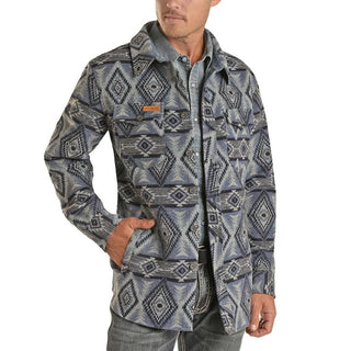 Powder River Outfitters Coats & Jackets Powder River Outfitter Light Navy Aztec Wool Shirt Jacket