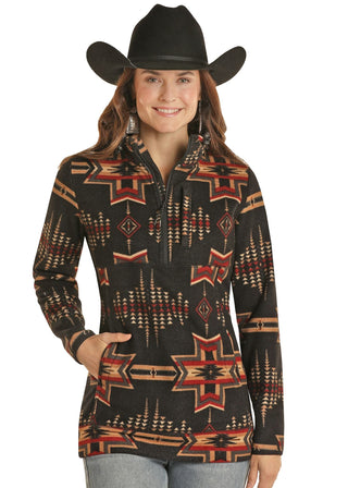 Powder River Outfitters Shirts & Tops Powder River Womens Black Aztec Printed Fleece Pullover