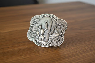 Rectangle Cactus & Feather Belt Buckle – Square Edge Silver Western Buckle - Cowboy SwaggerRectangle Cactus & Feather Belt Buckle – Square Edge Silver Western Buckle