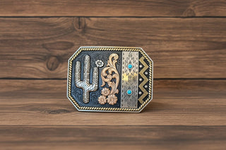 Rectangle Cactus & Turquoise Stone Belt Buckle – Southwestern Western Buckle - Cowboy SwaggerRectangle Cactus & Turquoise Stone Belt Buckle – Southwestern Western Buckle