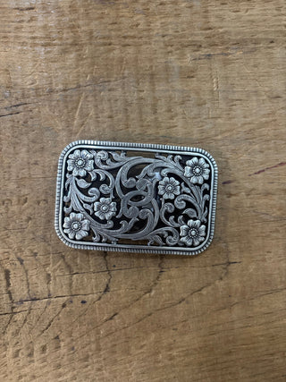 Rectangle Floral Filigree Belt Buckle – Silver Western Buckle - Cowboy SwaggerRectangle Floral Filigree Belt Buckle – Silver Western Buckle
