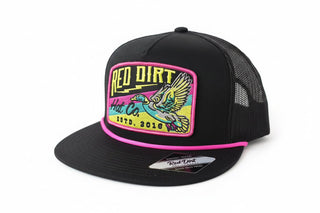 Red Dirt Hat Co Neon Duck Logo Patch Snapback Trucker Hat – Black - Cowboy SwaggerRed Dirt Hat Co Neon Duck Logo Patch Snapback Trucker Hat – Black