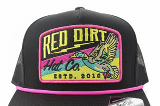 Red Dirt Hat Co Neon Duck Logo Patch Snapback Trucker Hat – Black - Cowboy SwaggerRed Dirt Hat Co Neon Duck Logo Patch Snapback Trucker Hat – Black