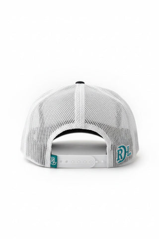 Red Dirt Hat Co Pink & Blue Aztec Logo Embroidered Trucker Cap – Black & White Mesh Snapback - Cowboy SwaggerRed Dirt Hat Co Pink & Blue Aztec Logo Embroidered Trucker Cap – Black & White Mesh Snapback