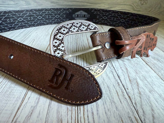 Red Dirt Hat Company Aztec Burnished Brown Leather Belt - Cowboy SwaggerRed Dirt Hat Company Aztec Burnished Brown Leather Belt