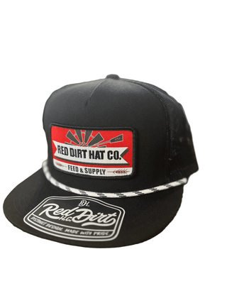 Red Dirt Hat Company Feeding Time Patch Snapback Cap – Flat Bill Trucker, Black - Cowboy SwaggerRed Dirt Hat Company Feeding Time Patch Snapback Cap – Flat Bill Trucker, BlackWestern Snapback Hats