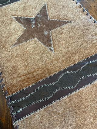 Red Roan Cowhide Table Runner with Star Stitching & Fringe – 8ft - Cowboy SwaggerRed Roan Cowhide Table Runner with Star Stitching & Fringe – 8ft