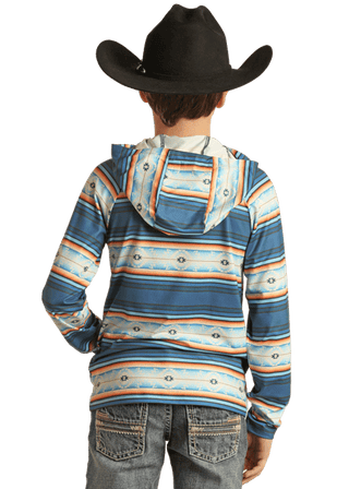 Rock and Roll Boys Blue Printed Performance Hoodie - Cowboy SwaggerRock and Roll Boys Blue Printed Performance HoodieBoys
