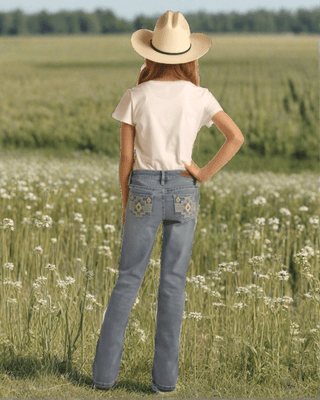 Rock and Roll Girls Light Vintage Aztec Embossed Mid Rise Bootcut Jean - Cowboy SwaggerRock and Roll Girls Light Vintage Aztec Embossed Mid Rise Bootcut JeanGirls