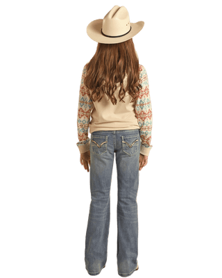 Rock and Roll Girls Medium Vintage Cowhide Applique Mid Rise Bootcut - Cowboy SwaggerRock and Roll Girls Medium Vintage Cowhide Applique Mid Rise BootcutGirls