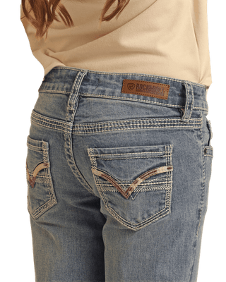 Rock and Roll Girls Medium Vintage Cowhide Applique Mid Rise Bootcut - Cowboy SwaggerRock and Roll Girls Medium Vintage Cowhide Applique Mid Rise BootcutGirls