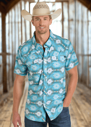 Rock and Roll Men’s Aztec Print TEK Western Snap Shirt Turquoise - Cowboy SwaggerRock and Roll Men’s Aztec Print TEK Western Snap Shirt TurquoiseShirts & Tops
