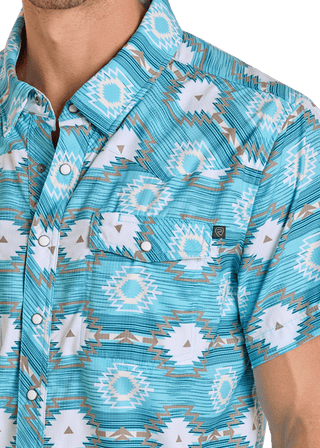 Rock and Roll Men’s Aztec Print TEK Western Snap Shirt Turquoise - Cowboy SwaggerRock and Roll Men’s Aztec Print TEK Western Snap Shirt TurquoiseShirts & Tops