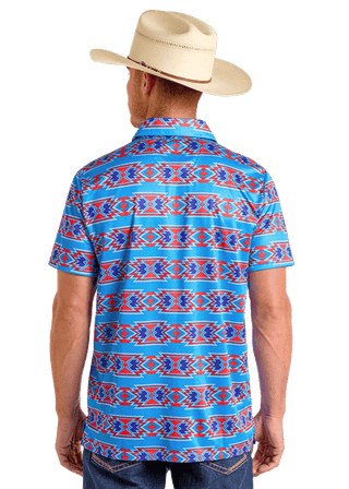 Rock and Roll Men’s Aztec Printed Polo Red and Blue - Cowboy SwaggerRock and Roll Men’s Aztec Printed Polo Red and Blue