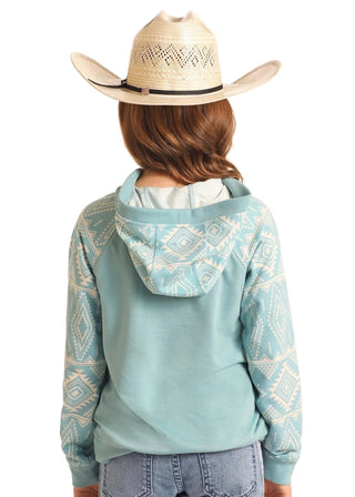 Rock and Roll Youth Girls Contrast Sleeves Hoodie Aqua Aztec - Cowboy SwaggerRock and Roll Youth Girls Contrast Sleeves Hoodie Aqua Aztec