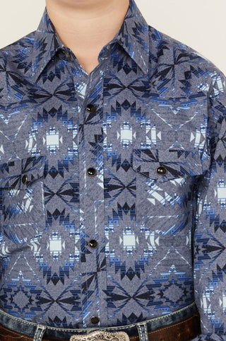 Rock & Roll Boy's Bright Southwestern Print Long Sleeve Pearl Snap Western Shirt - Cowboy SwaggerRock & Roll Boy's Bright Southwestern Print Long Sleeve Pearl Snap Western ShirtBoys