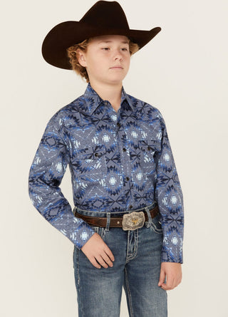 Rock & Roll Boy's Bright Southwestern Print Long Sleeve Pearl Snap Western Shirt - Cowboy SwaggerRock & Roll Boy's Bright Southwestern Print Long Sleeve Pearl Snap Western ShirtBoys