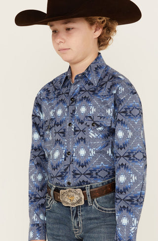 Rock & Roll Boy's Bright Southwestern Print Long Sleeve Pearl Snap Western Shirt - Cowboy SwaggerRock & Roll Boy's Bright Southwestern Print Long Sleeve Pearl Snap Western ShirtBoys