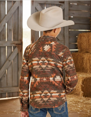 Rock & Roll Boys Western Aztec Jacquard Shacket – Dark Brown - Cowboy SwaggerRock & Roll Boys Western Aztec Jacquard Shacket – Dark Brown