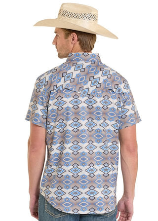Rock & Roll Denim Men’s Natural Aztec TEK Short Sleeve Western Snap Shirt - Cowboy SwaggerRock & Roll Denim Men’s Natural Aztec TEK Short Sleeve Western Snap Shirt