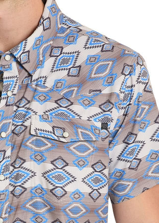 Rock & Roll Denim Men’s Natural Aztec TEK Short Sleeve Western Snap Shirt - Cowboy SwaggerRock & Roll Denim Men’s Natural Aztec TEK Short Sleeve Western Snap Shirt