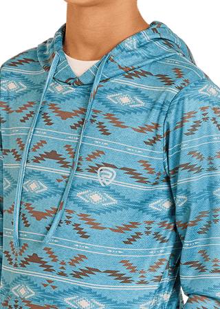 Rock & Roll Denim Youth Boys Aztec Mesh Hoodie – Turquoise Pullover with TEK Quick - Dry Fabric - Cowboy SwaggerRock & Roll Denim Youth Boys Aztec Mesh Hoodie – Turquoise Pullover with TEK Quick - Dry Fabric