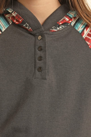 Rock & Roll Girl’s Black Contrast Aztec Sleeve Hoodie - Cowboy SwaggerRock & Roll Girl’s Black Contrast Aztec Sleeve HoodieGirls