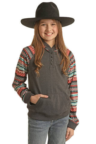 Rock & Roll Girl’s Black Contrast Aztec Sleeve Hoodie - Cowboy SwaggerRock & Roll Girl’s Black Contrast Aztec Sleeve HoodieGirls