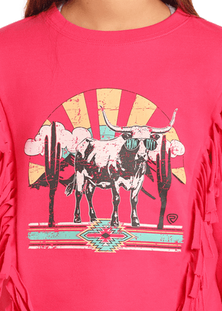 Rock & Roll Girl's Graphic Pullover & Fringe Hot Pink - Cowboy SwaggerRock & Roll Girl's Graphic Pullover & Fringe Hot PinkGirls