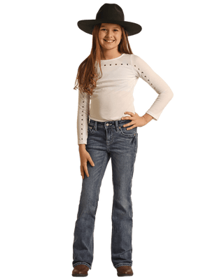 Rock & Roll Girl’s Medium Vintage Cowhide Embossed Bootcut Jean - Cowboy SwaggerRock & Roll Girl’s Medium Vintage Cowhide Embossed Bootcut JeanPants